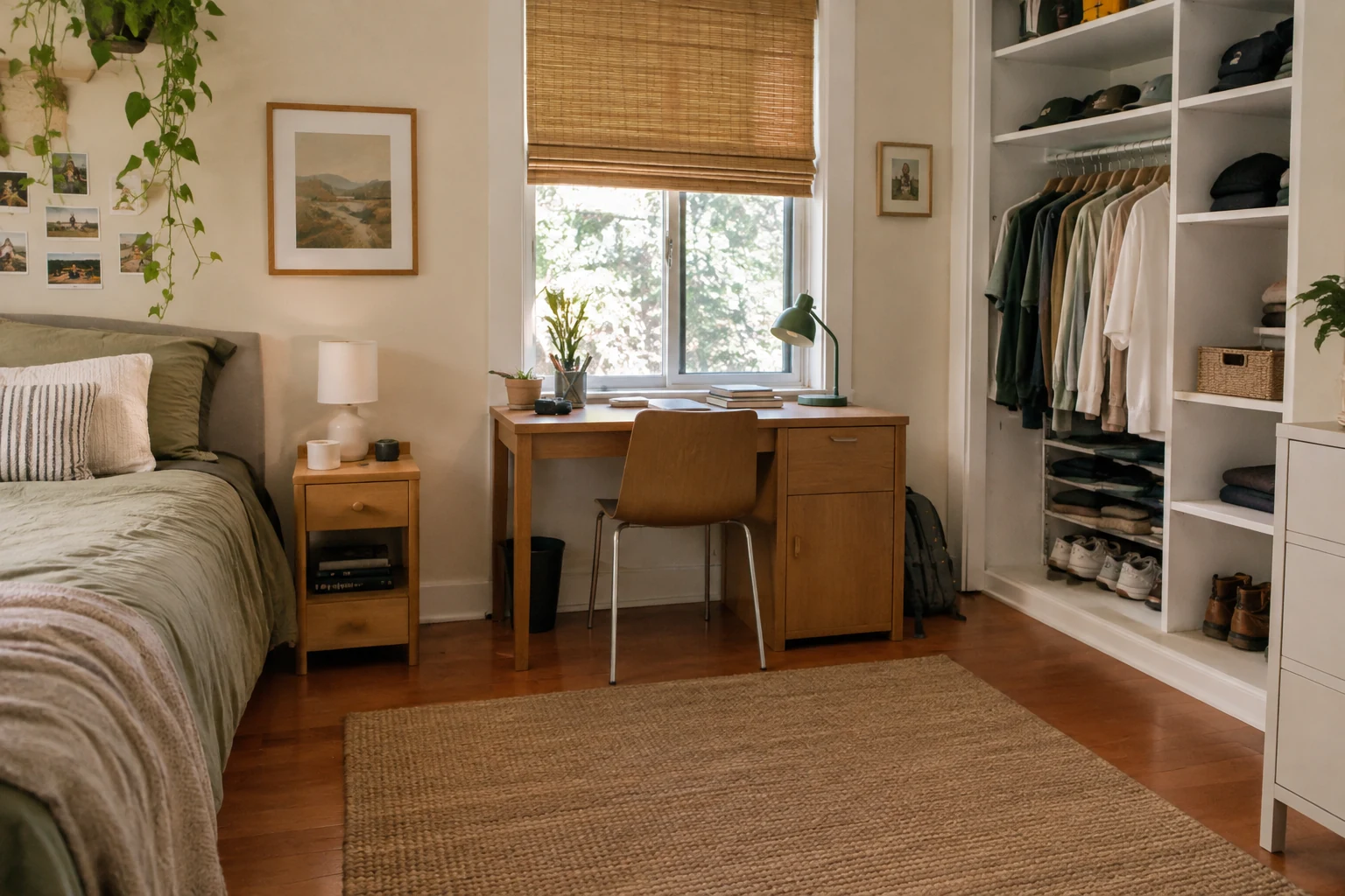 Tidy teen bedroom with practical storage