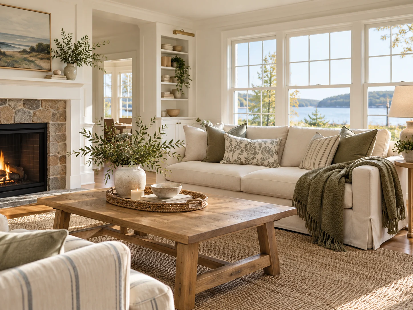 A comfortable living room refreshed with neutral textiles and natural light